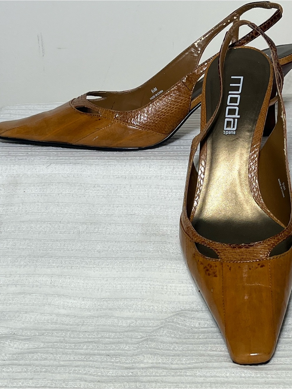 Moda Spana Cognac Pointed-Toe Slingback Pumps